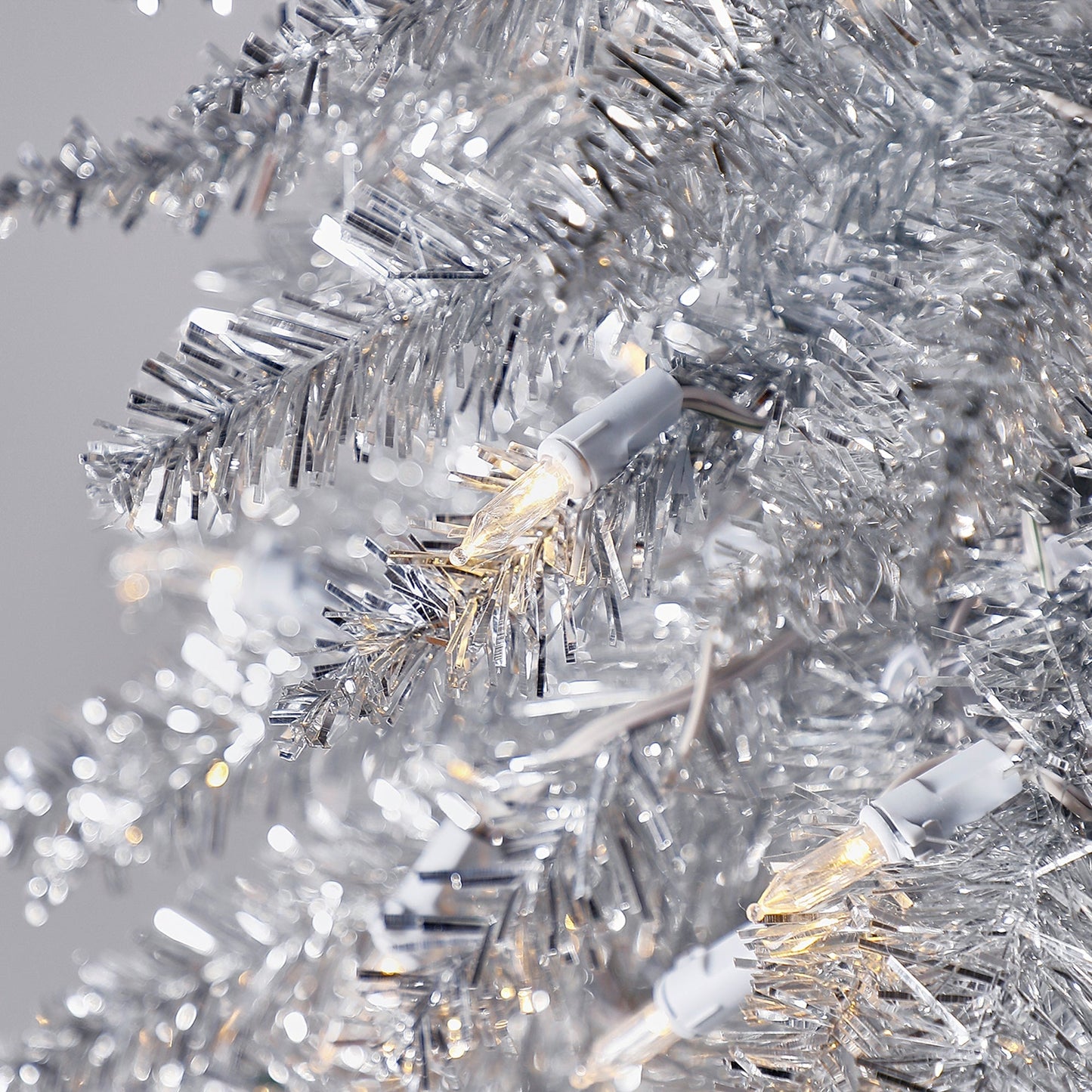 Home Heritage Tinsel 7' Pencil 150 LED Pre-Lit Artificial Christmas Tree, Silver