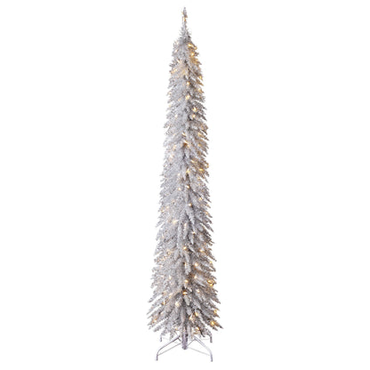Home Heritage Tinsel 7' Pencil 150 LED Pre-Lit Artificial Christmas Tree, Silver