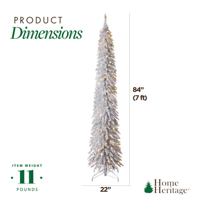 Home Heritage Tinsel 7' Pencil 150 LED Pre-Lit Artificial Christmas Tree, Silver