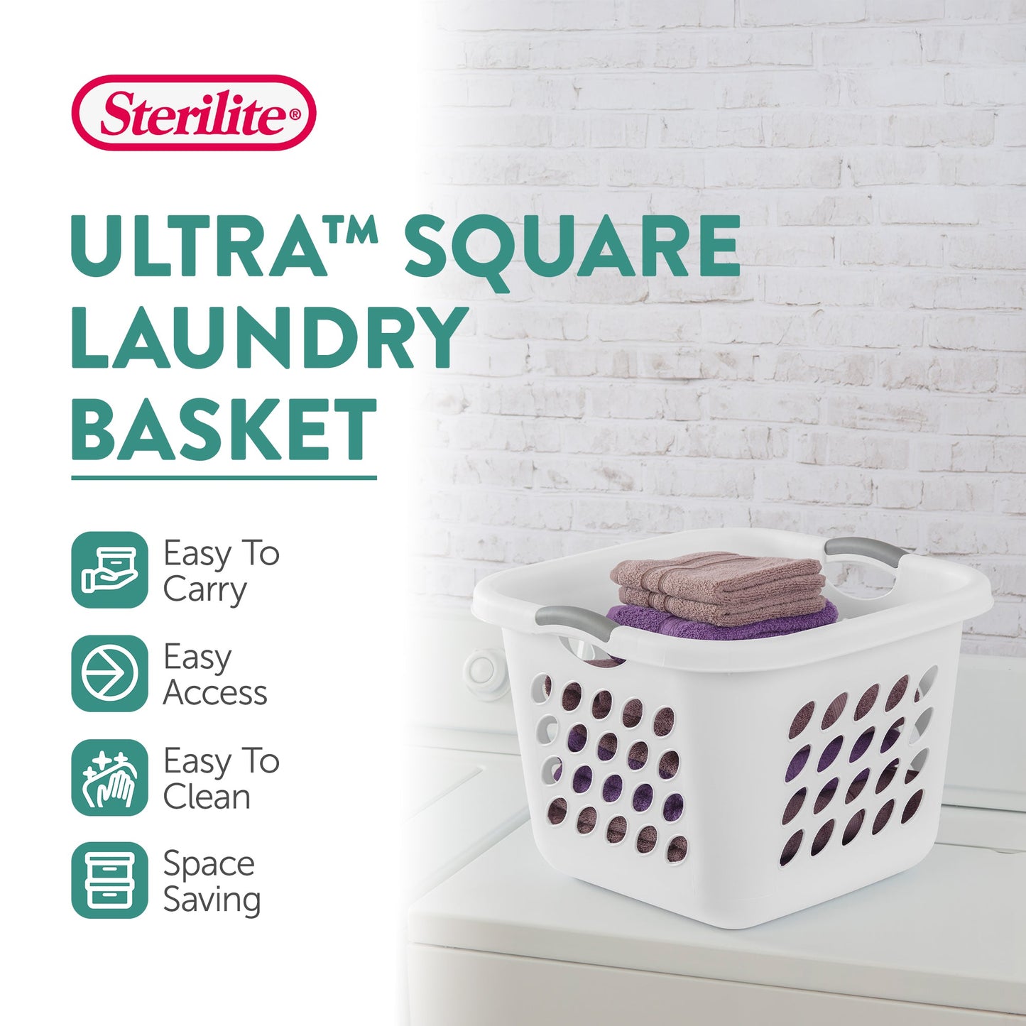 Sterilite Ultra Square Laundry Basket, 1.5 Bushel Clothes Hamper, White, 12 Pack