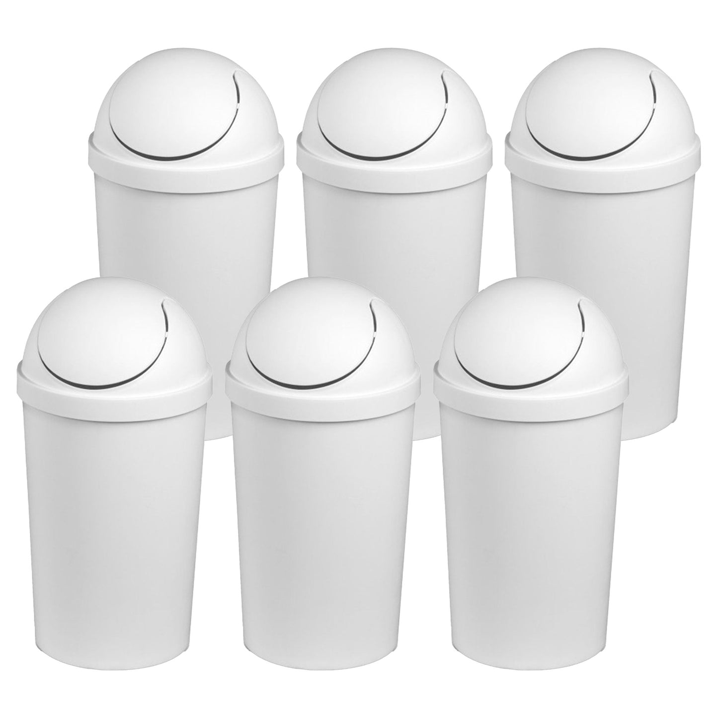 Sterilite 10838006 3 Gallon Round Swing Top Plastic Wastebasket, White (6 Pack)