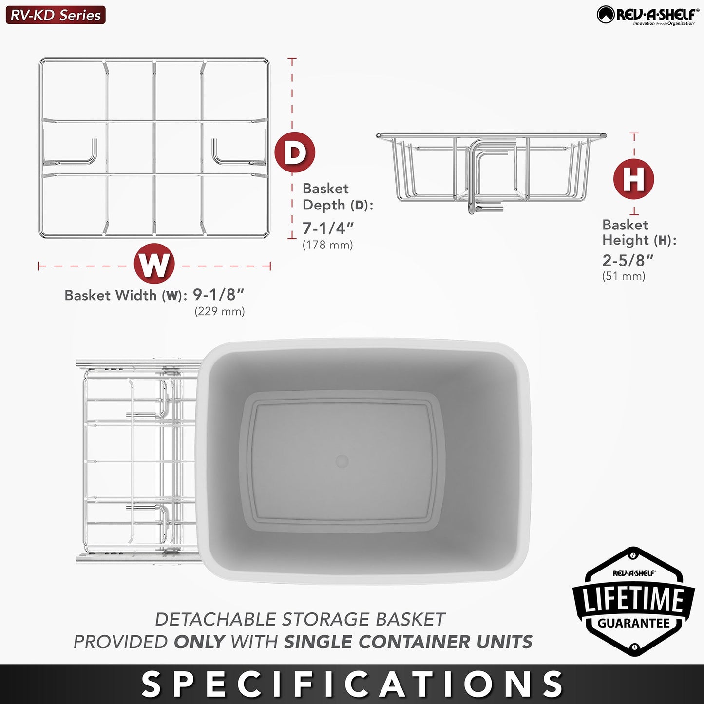 Rev-A-Shelf Pullout Trash Can 35 qt. for Kitchen Cabinets, Black, RV-12KD-18C S