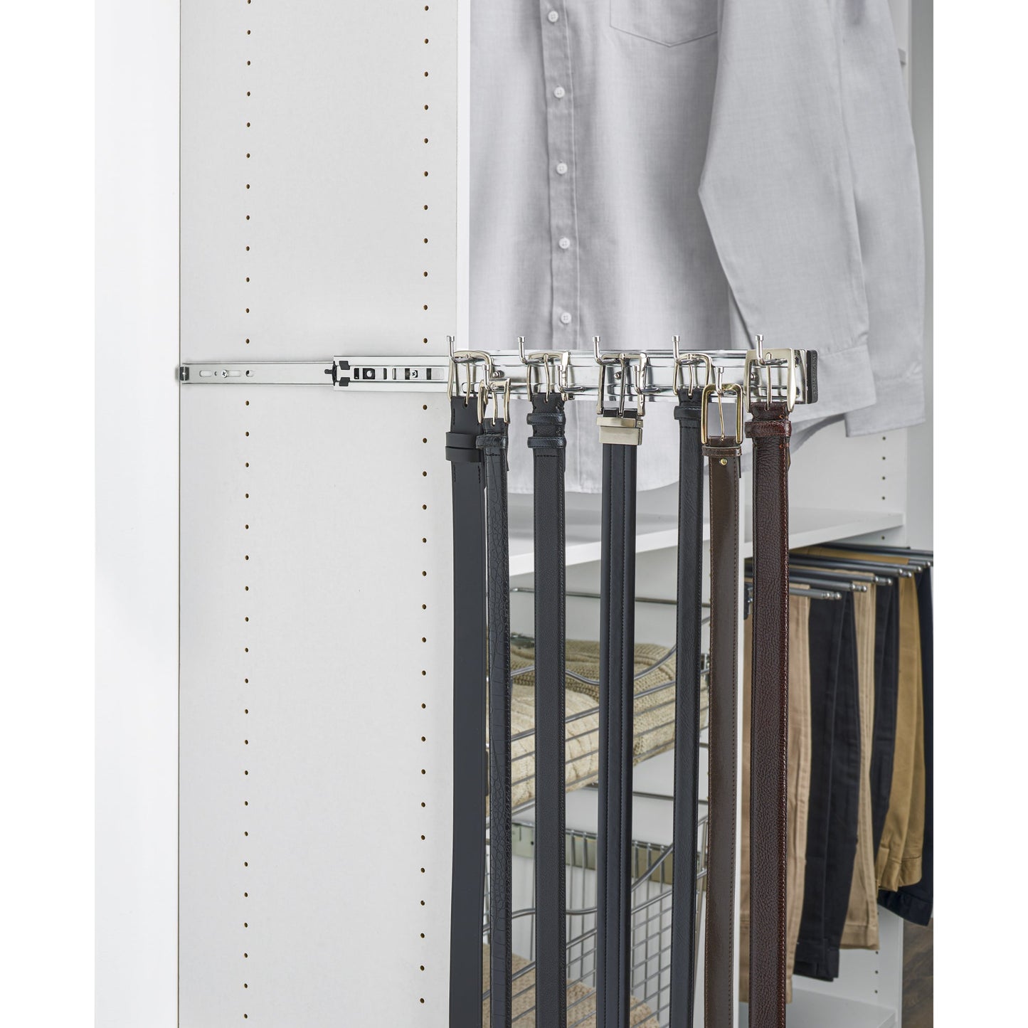 Rev-A-Shelf 14" Pullout Belt Rack Closet Storage Organizer, Chrome, BRC-14CR