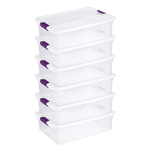 Sterilite 32 Quart Clear Under Bed Storage Container Tote with Latch Lid, 6 Pack