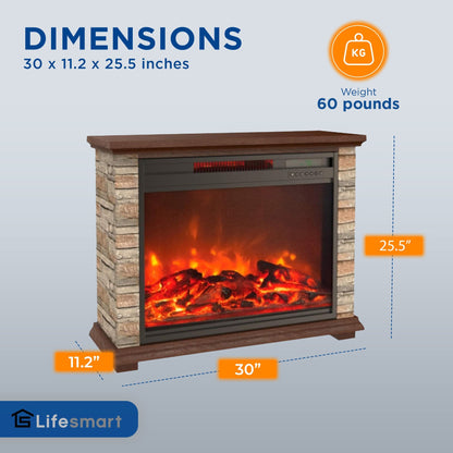 LifeSmart LifePro 1500W Electric Infrared Quartz Indoor Home Fireplace Heater