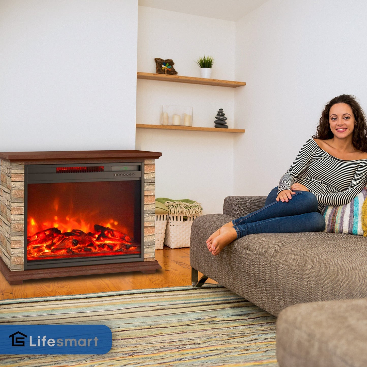 LifeSmart LifePro 1500W Electric Infrared Quartz Indoor Home Fireplace Heater