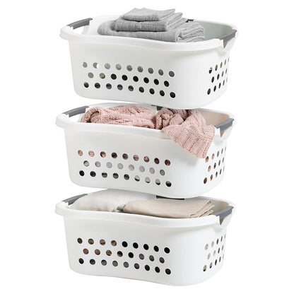 IRIS 589132 Comfort Carry White Plastic Lightweight Laundry Basket, Pack of 3