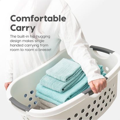 IRIS 589132 Comfort Carry White Plastic Lightweight Laundry Basket, Pack of 3