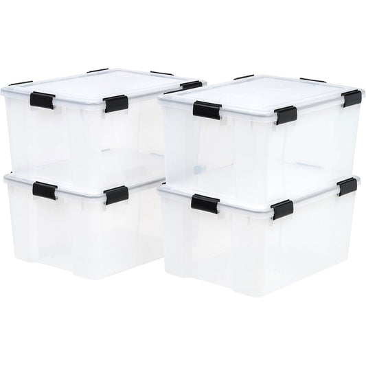 IRIS USA 110559 62.8 Quart Weathertight Plastic Storage Box, Clear (4 Pack)