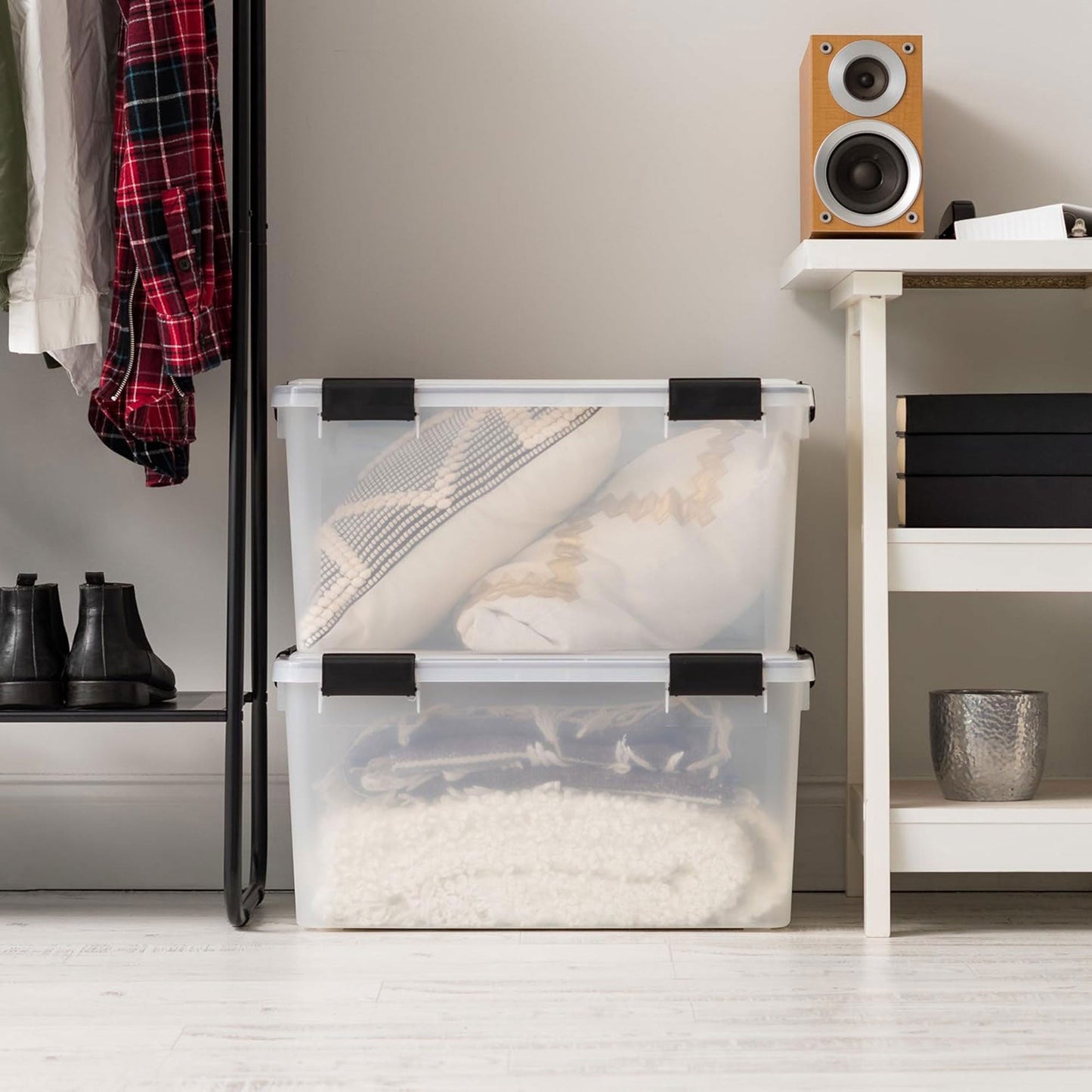 IRIS USA 110559 62.8 Quart Weathertight Plastic Storage Box, Clear (4 Pack)