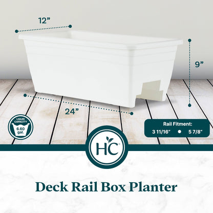 HC Companies Heavy Duty 24 Inch Deck Rail Box Planter with Drainage Holes, White