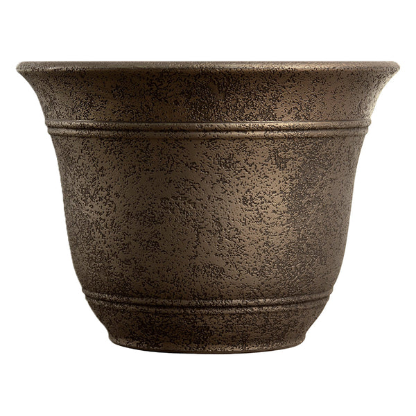 HC Companies 13" Wide Sierra Planter Round Plastic Planter, Nordic Bronze (4 Pk)