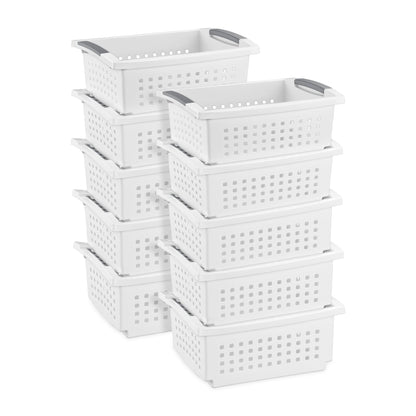 Sterilite Medium Plastic Stackable Storage Organizer Basket Bin, White (10 Pack)