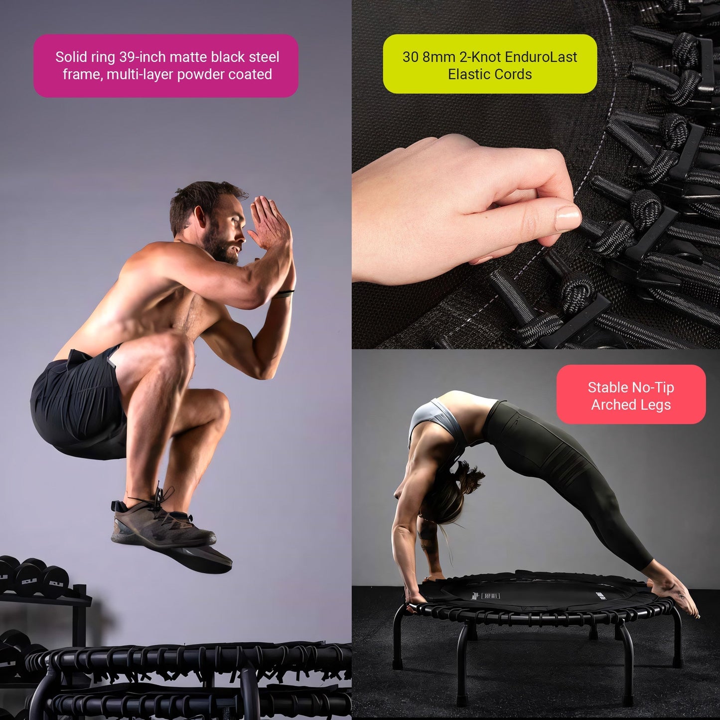 JumpSport 250 Workout Rebounder for Adults, 39" Mini Fitness Trampoline, Black