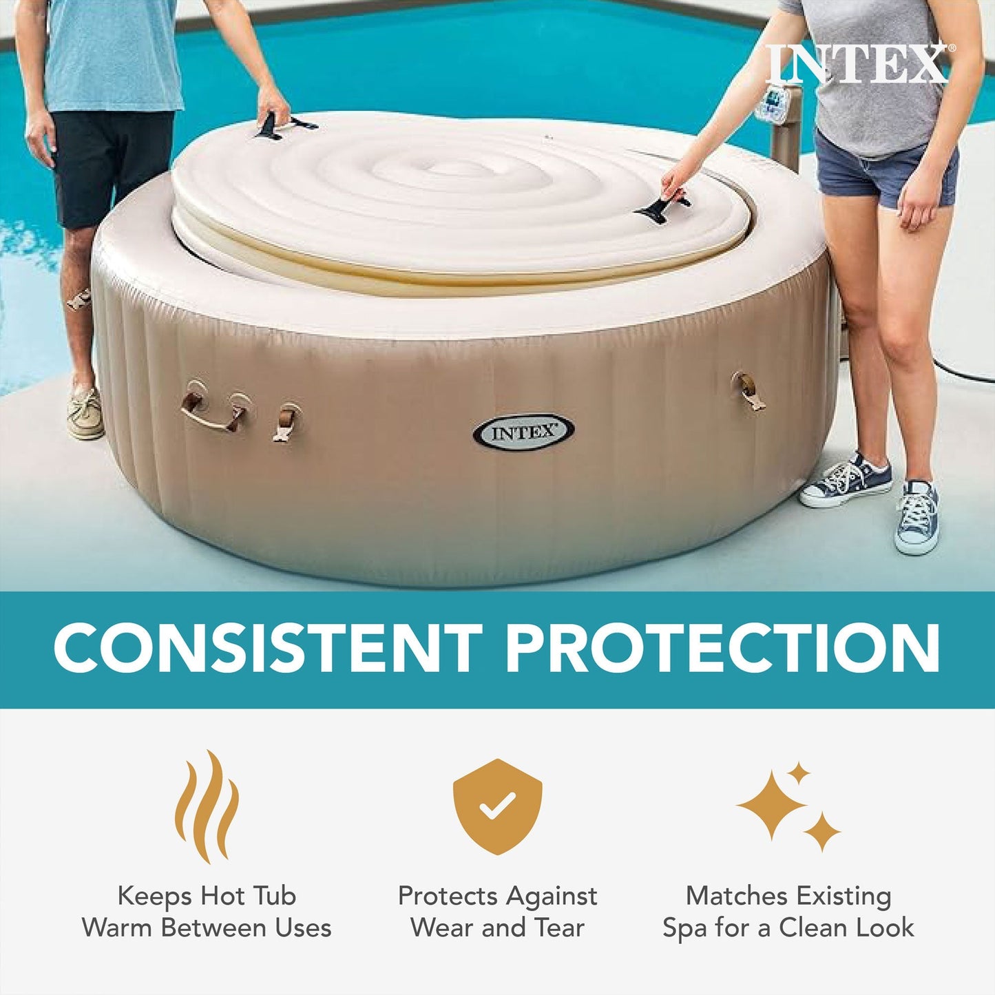 Intex PureSpa Hot Tub Cover w/ Foam Headrest (2 Pack) & Removable Seat (2 Pack)