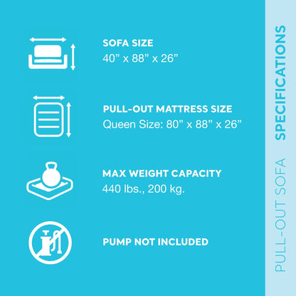 Intex Queen Size Inflatable Pull-Out Sofa Bed Sleep Away Futon Couch, Dark Gray