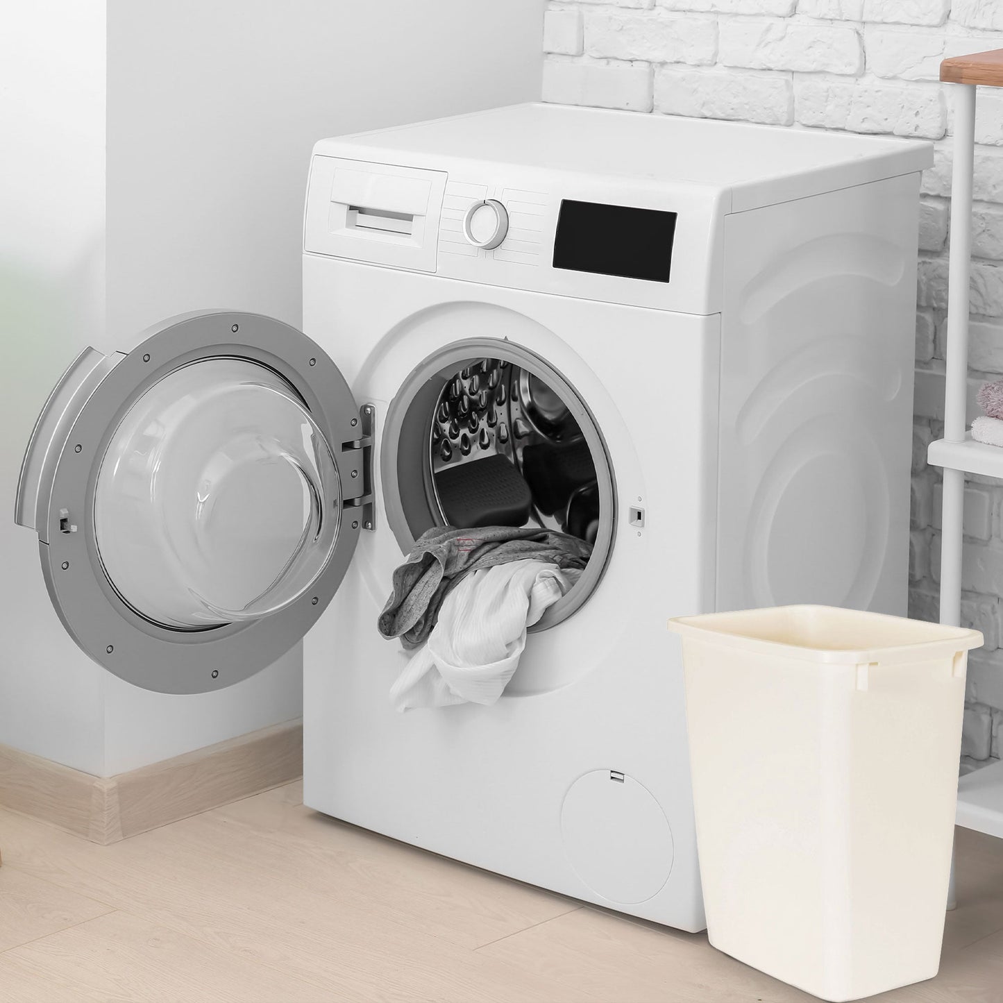 Rubbermaid 21 Quart Kitchen, Bathroom, and Office Wastebasket Trash Can, Bisque