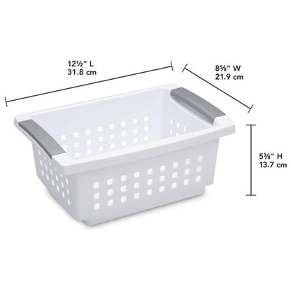 Sterilite Small Stacking Storage Basket with Comfort Grip Handles, 8 Pack, White
