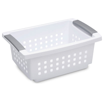 Sterilite Small Stacking Storage Basket with Comfort Grip Handles, 8 Pack, White