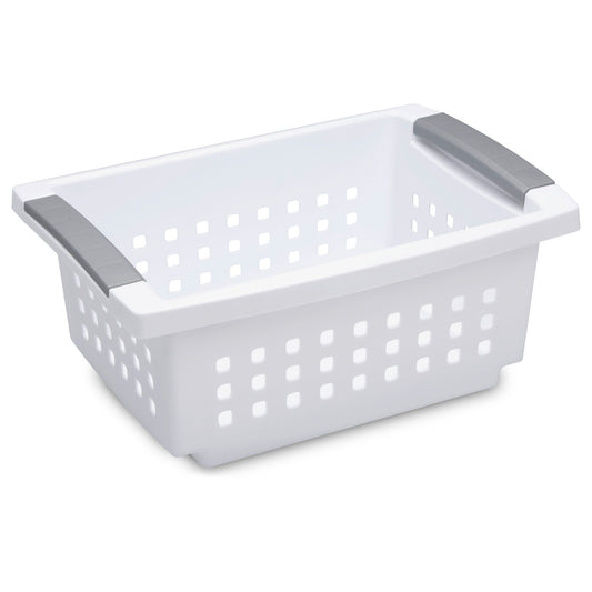 Sterilite Small Stacking Storage Basket with Comfort Grip Handles, 8 Pack, White
