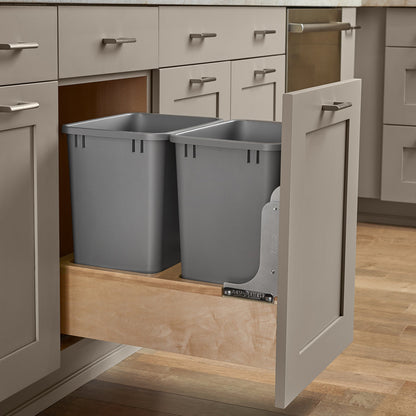 Rev-A-Shelf Double Pullout Bottom Mount Trash Cans 35 qt., Gray, 4WCBM-18DM-2
