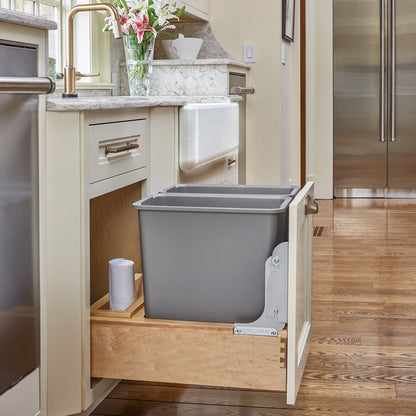 Rev-A-Shelf Double Pullout Bottom Mount Trash Cans 35 qt., Gray, 4WCBM-18DM-2
