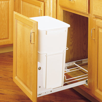 Rev-A-Shelf Single Pullout 35 qt. Trash Can for Kitchen Cabinets, RV-18PB-1