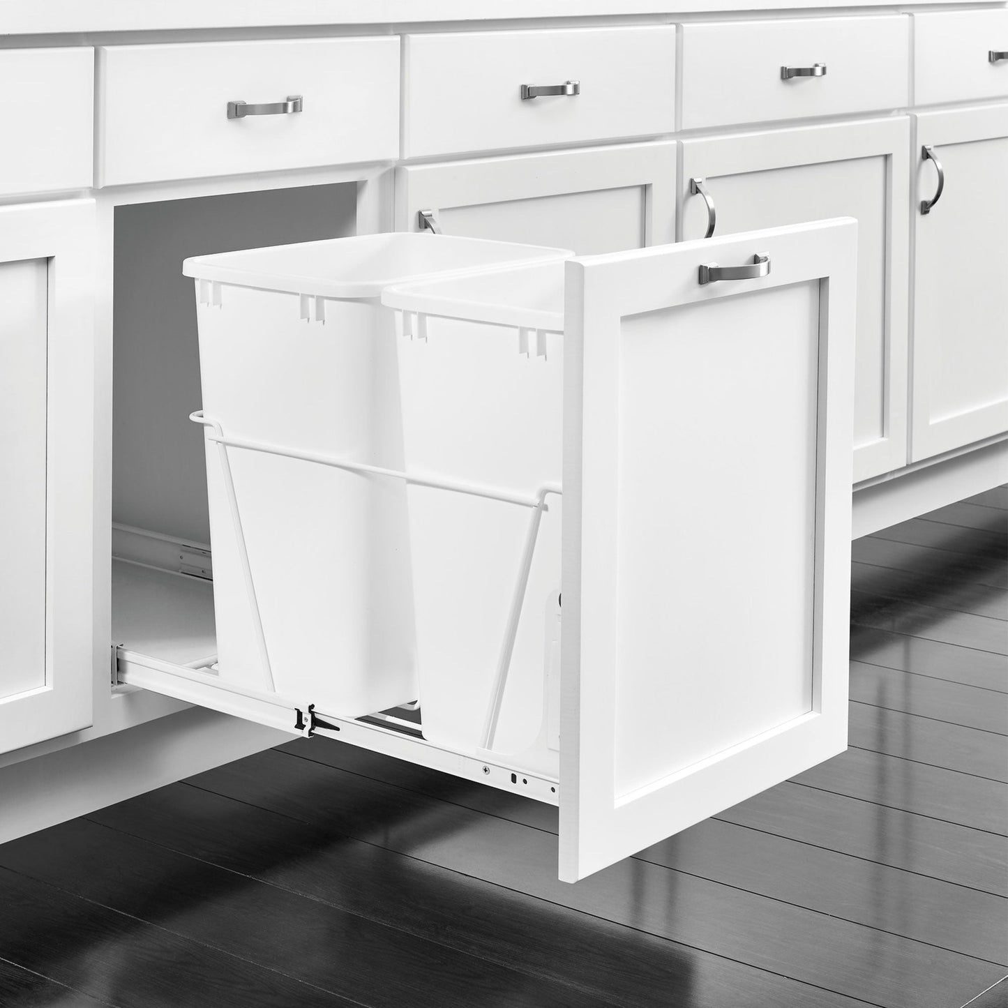 Rev-A-Shelf Double Pullout 35 qt. Trash Can for Kitchen, White, RV-18PB-1