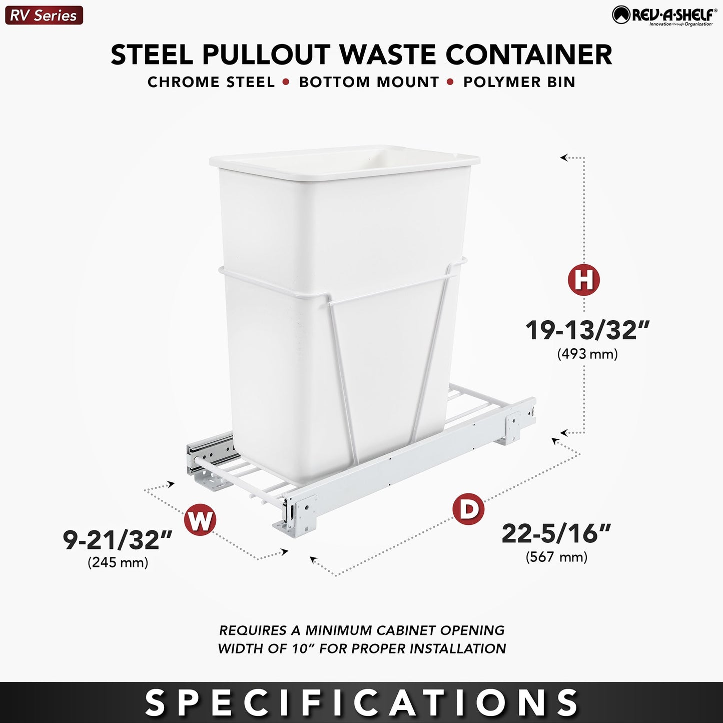 Rev-A-Shelf Single Pullout Kitchen Cabinet Trash Can 30 qt., RV-9PB S