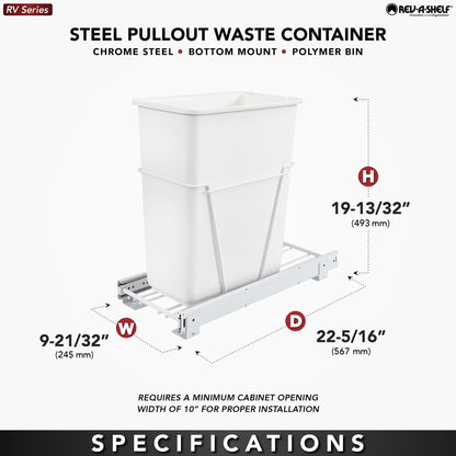 Rev-A-Shelf Single Pullout Kitchen Cabinet Trash Can 30 qt., RV-9PB S