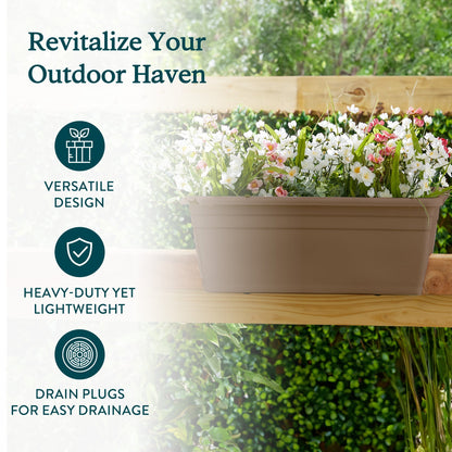 HC Companies 12-Inch Outdoor Plastic Deck Flower Planter Box, Chocolate (3 Pack)