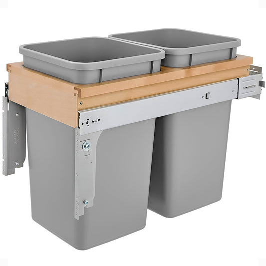 Rev-A-Shelf Double Pullout Top Mount Trash Can 27 qt., Grey, 4WCTM-15BBSCDM2