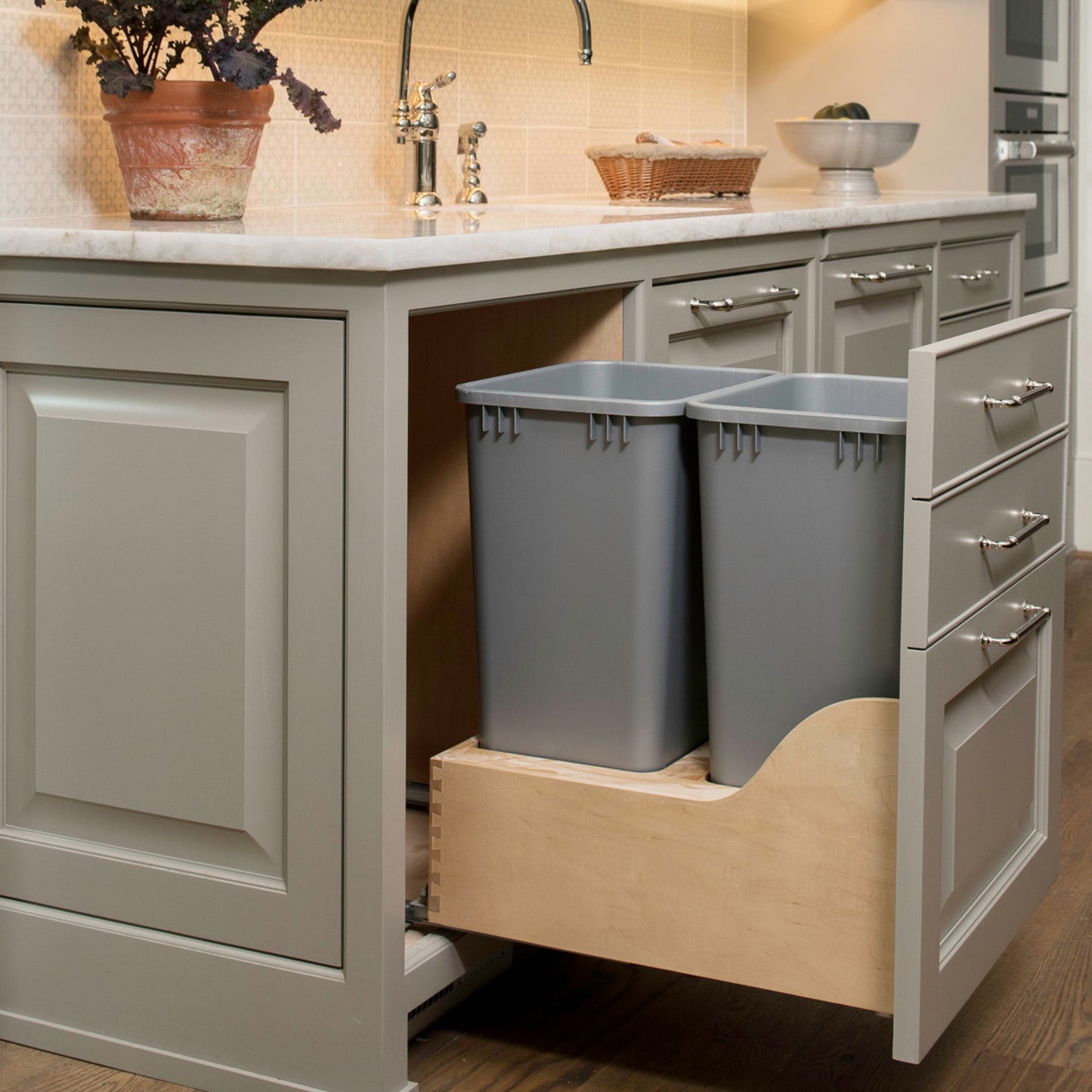 Rev-A-Shelf Dual Pullout Trash Cans 50 qt. with Soft-close Slides, 4WCSC-2150DM-2