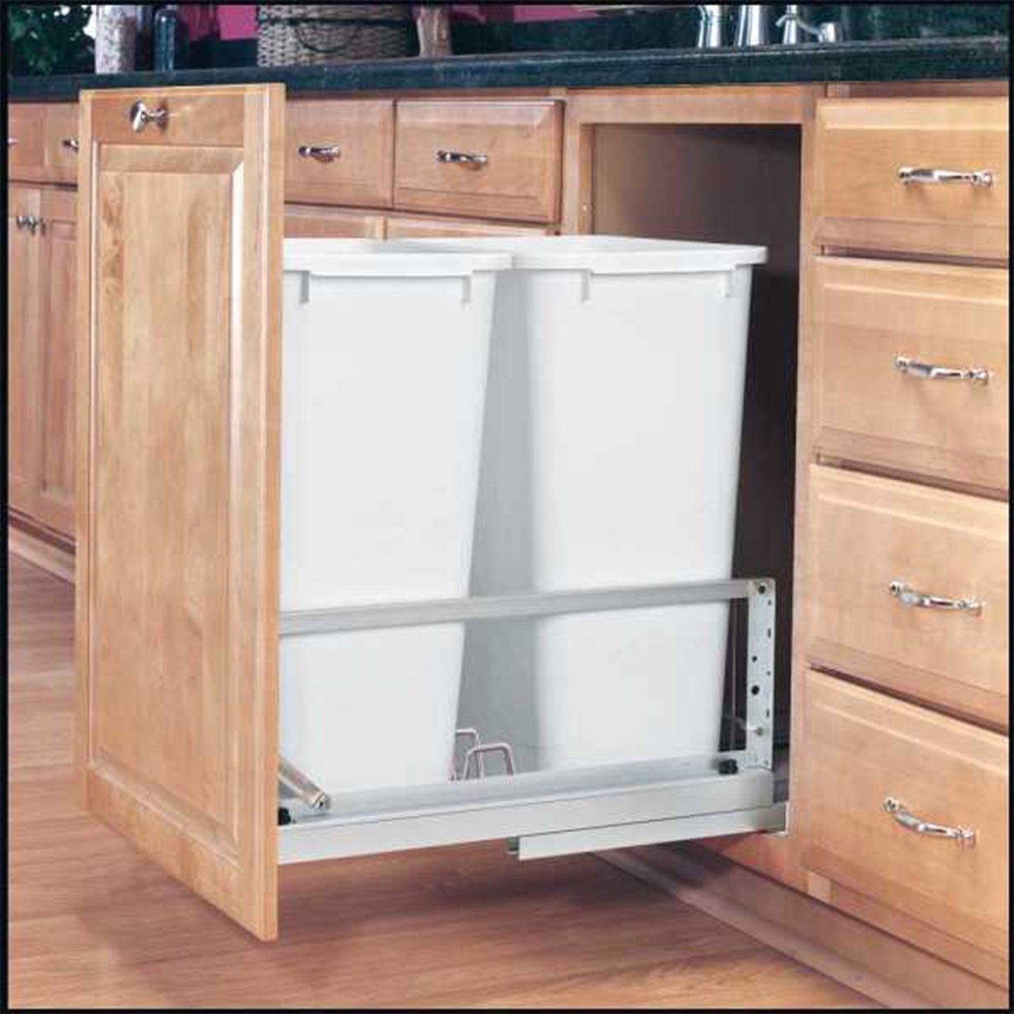 Rev-A-Shelf Double Pullout 50 qt. Kitchen Trash Can w/ Soft-Close, 5349-2150DM-2