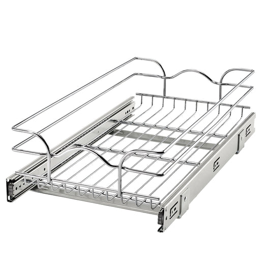 Rev-A-Shelf Pullout Single Basket Organizer for Kitchen Cabinets, 12 x 22 in, 5WB1-1222CR-1