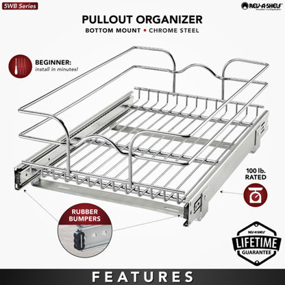 Rev-A-Shelf Pullout Single Basket Cabinet Organizer, 15 x 22, 5WB1-1522CR-1