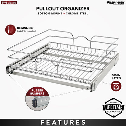 Rev-A-Shelf Pullout Basket Organizer for Kitchen or Vanity Cabinets, 21 x 20 In, 5WB1-2120CR-1