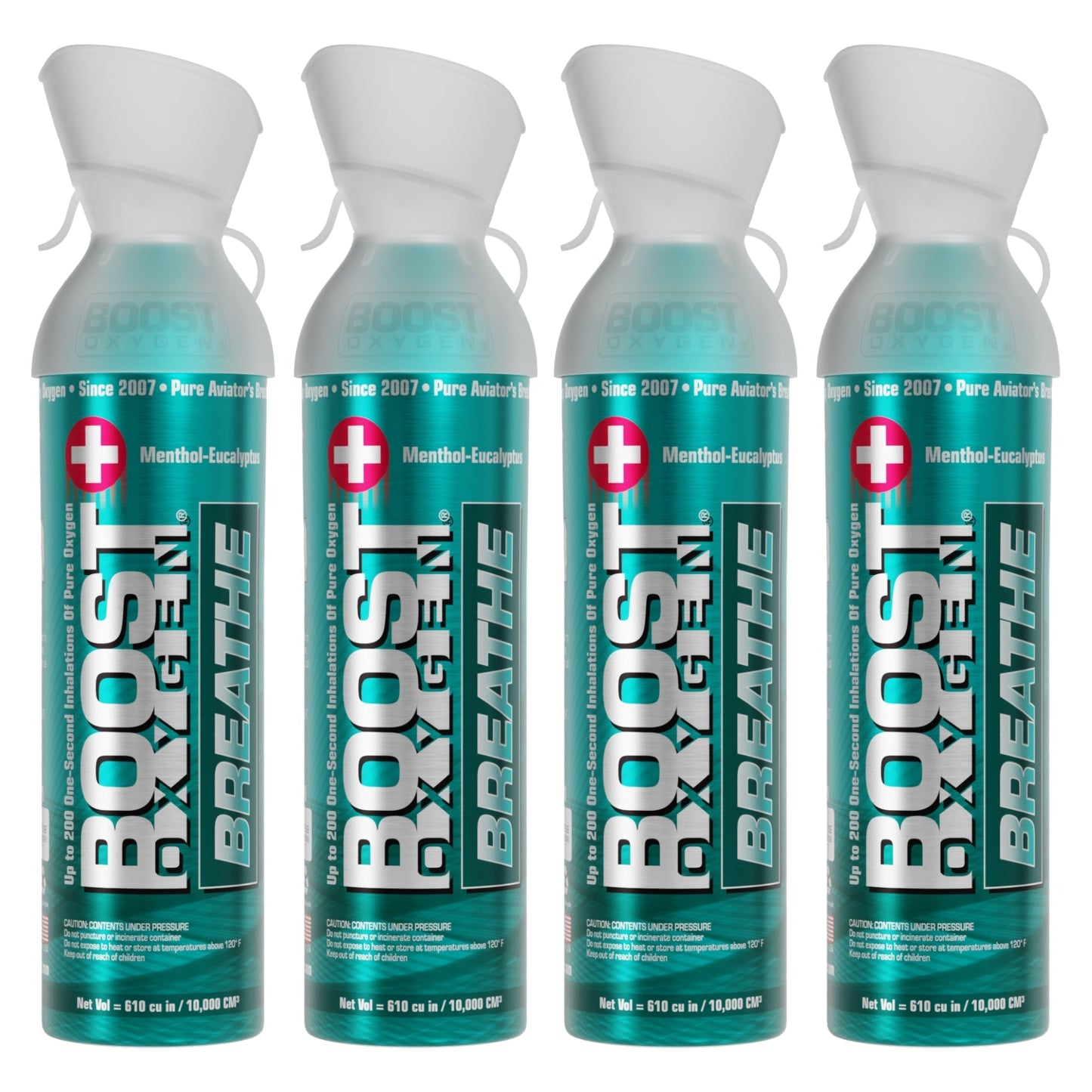 Boost Oxygen Natural Portable 10 Liter Pure Oxygen Canister, Menthol (4 Pack)