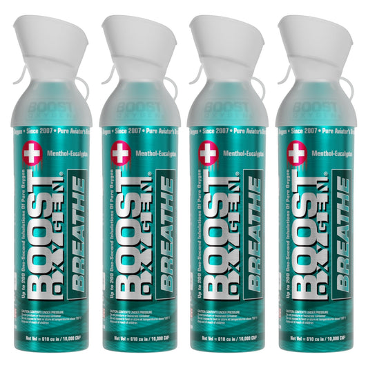 Boost Oxygen Natural Portable 10 Liter Pure Oxygen Canister, Menthol (4 Pack)
