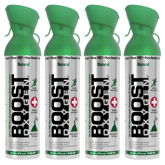Boost Oxygen 10 Liter Canned Oxygen Bottle with Mouthpiece, Natural (4 Pack)