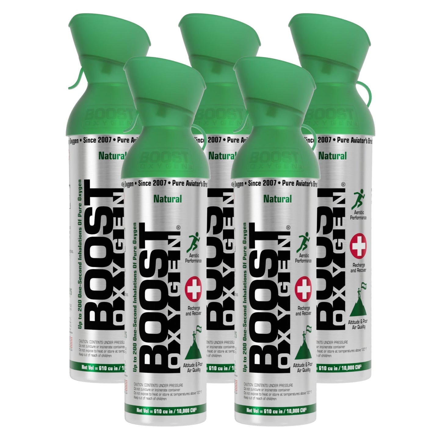 Boost Oxygen Natural Portable 10 Liter Pure Canned Oxygen, Flavorless (5 Pack)