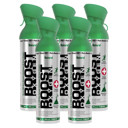 Boost Oxygen Natural Portable 10 Liter Pure Canned Oxygen, Flavorless (5 Pack)