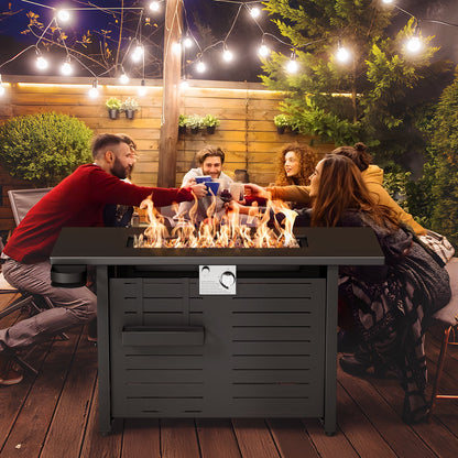 KingChii 45 inch Propane Fire Pit with Lid, Lava Stone, 60,000 BTU Steel Gas Fire Pit Table for Outdoor, Garden, Patio and Backyard, Black