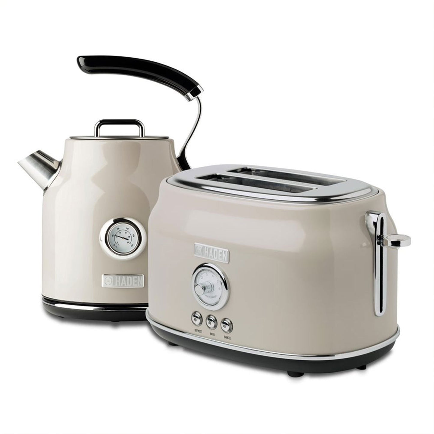 Haden Dorset 2 Slice Wide Slot Toaster & Electric Water Kettle, Putty & Chrome