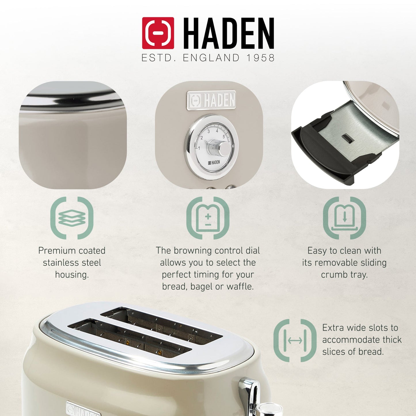 Haden Dorset 2 Slice Wide Slot Toaster & Electric Water Kettle, Putty & Chrome