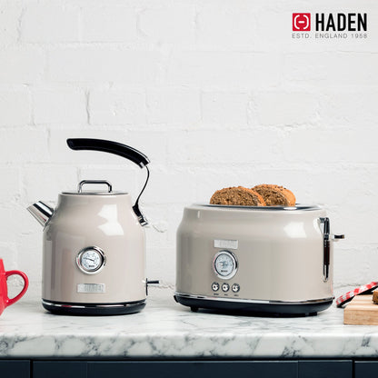 Haden Dorset 2 Slice Wide Slot Toaster & Electric Water Kettle, Putty & Chrome
