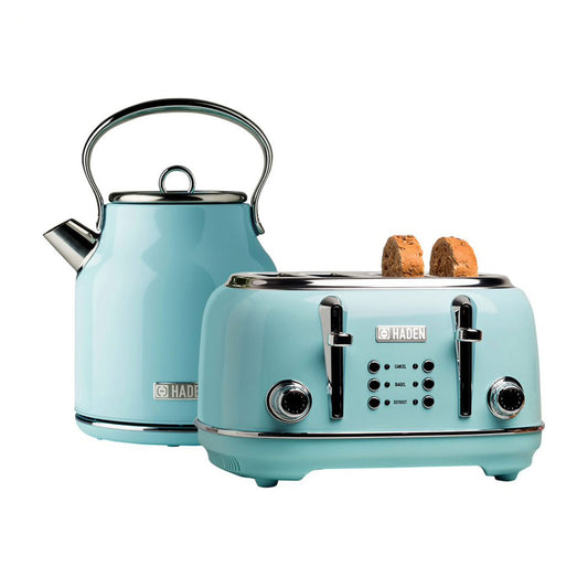 Haden Heritage 4 Slice Wide Slot Toaster & Electric Kettle, Turquoise & Chrome