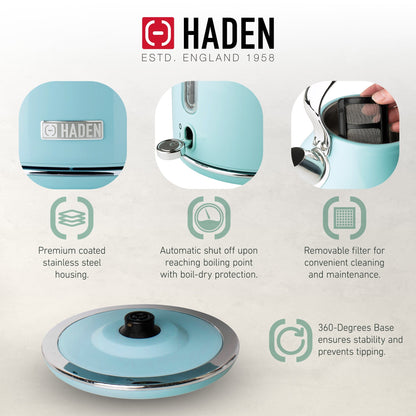 Haden Heritage 4 Slice Wide Slot Toaster & Electric Kettle, Turquoise & Chrome