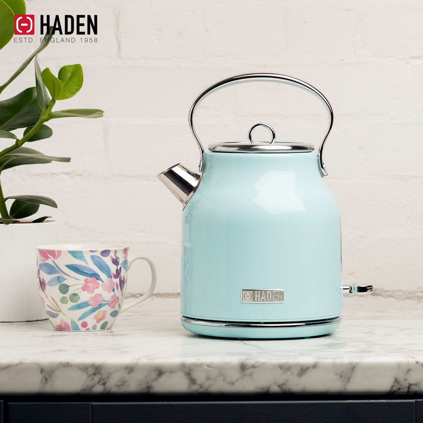 Haden Heritage 4 Slice Wide Slot Toaster & Electric Kettle, Turquoise & Chrome
