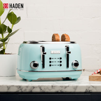 Haden Heritage 4 Slice Wide Slot Toaster & Electric Kettle, Turquoise & Chrome